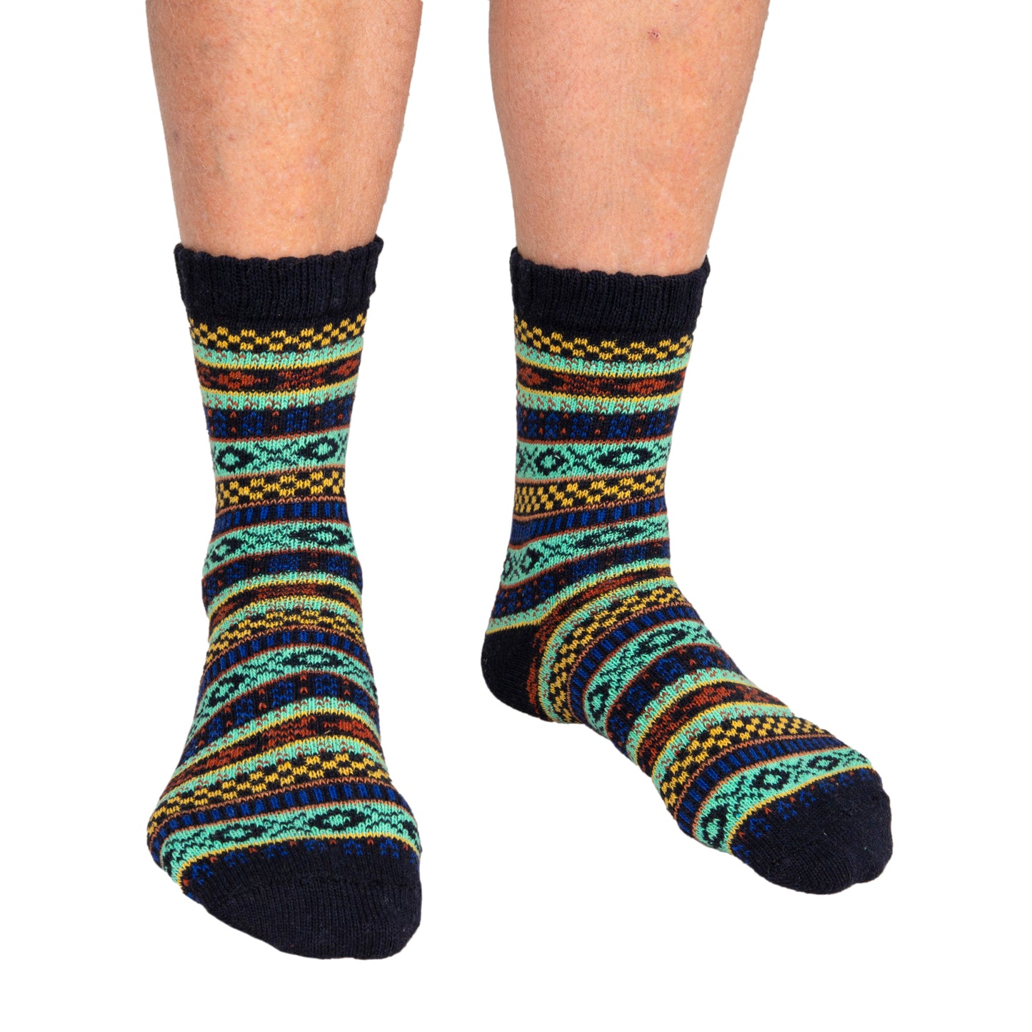 Fair Isles Patterned Black Socks