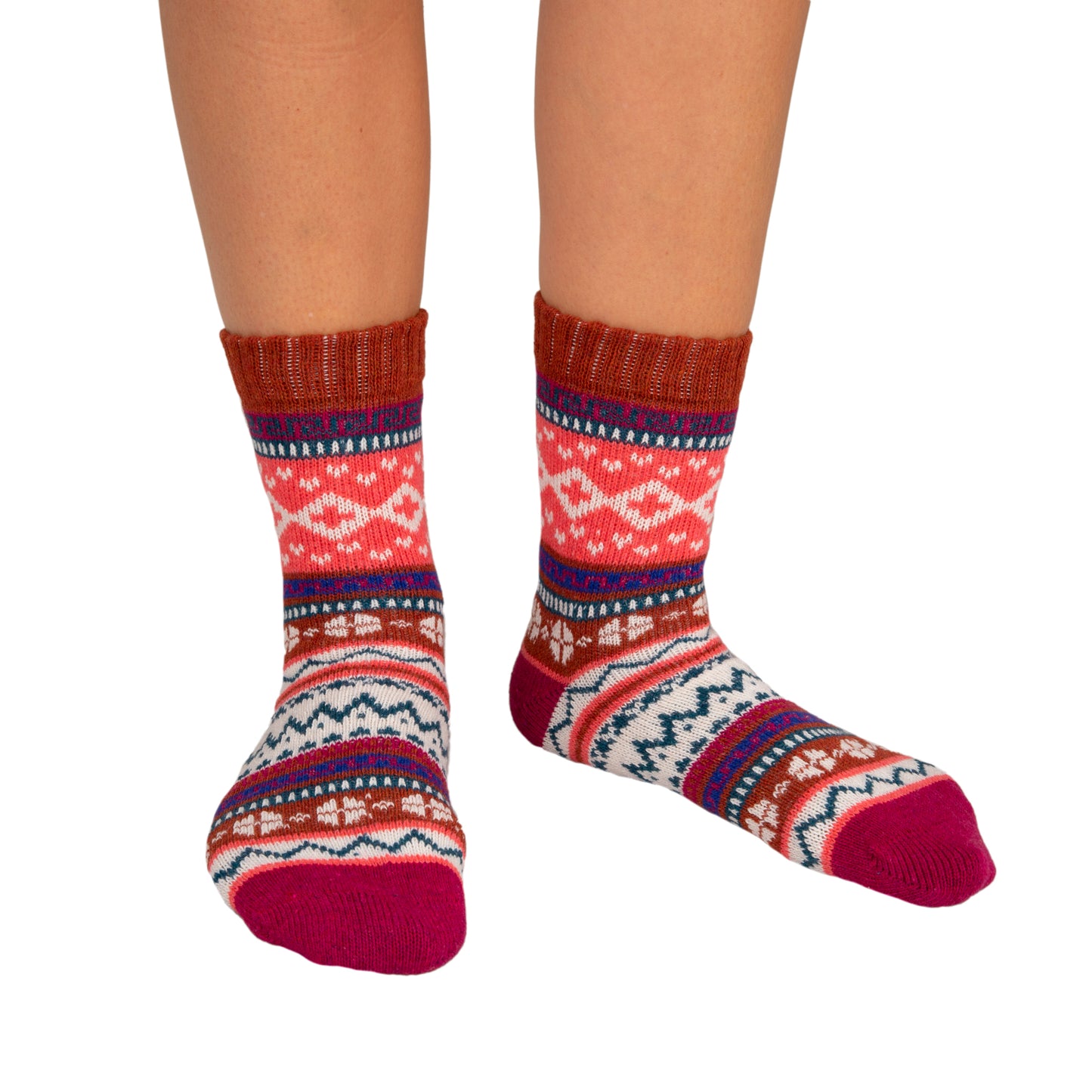 Fair Isle Patterned Burgundy Socks