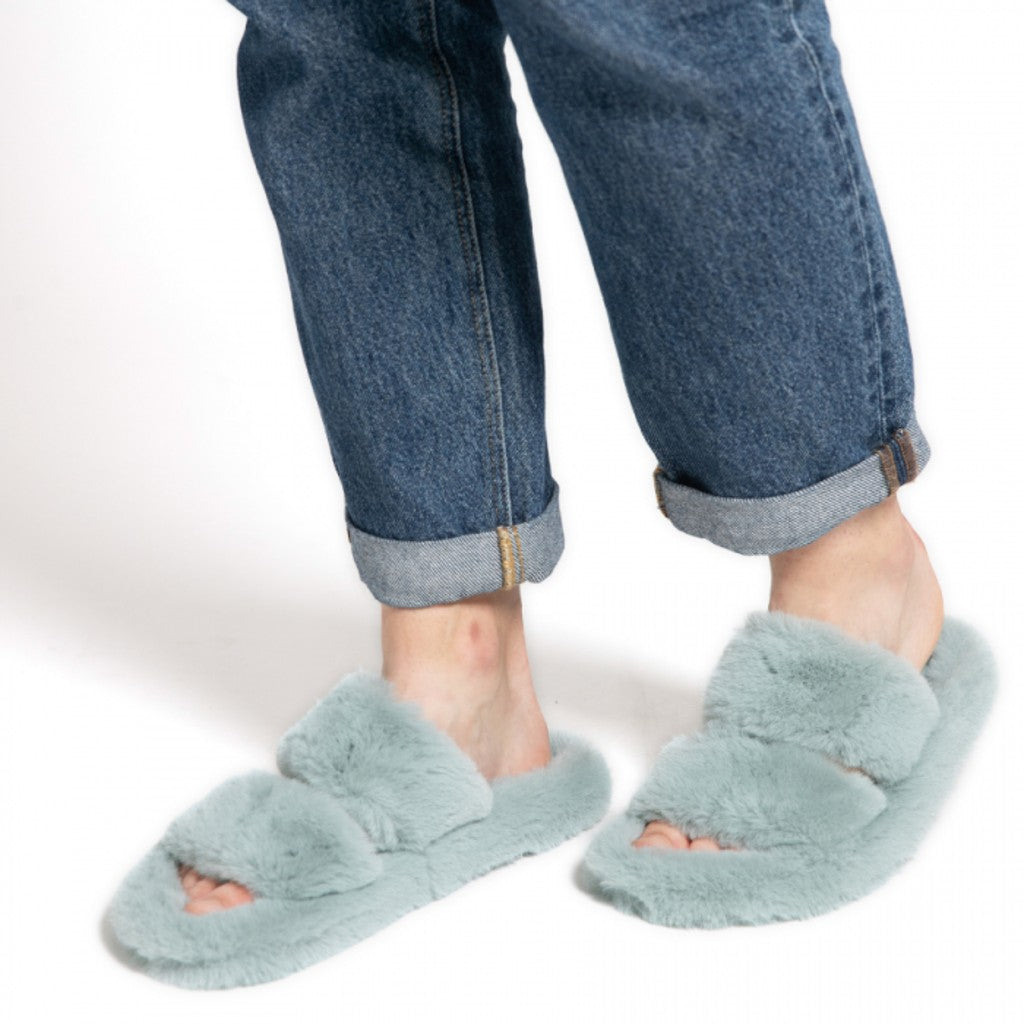 Miss Sparrow Double Strap Fluffy Duck Egg Slippers