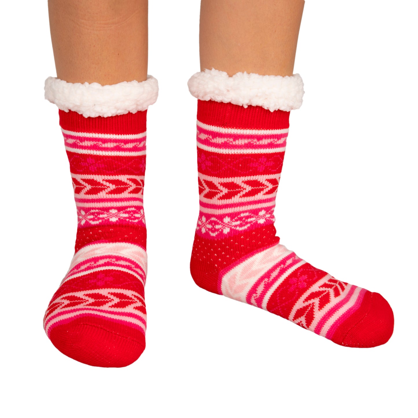 Thermal Sherpa Lined Red Slipper Socks