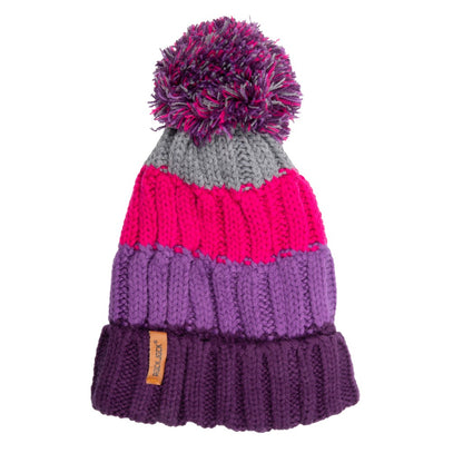 Kids Bobble Hat Chunky Pink/Purple Stripe