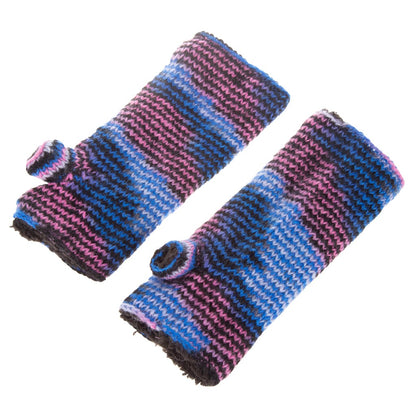 Hand Knitted Fleece Lined Blue Handwarmers