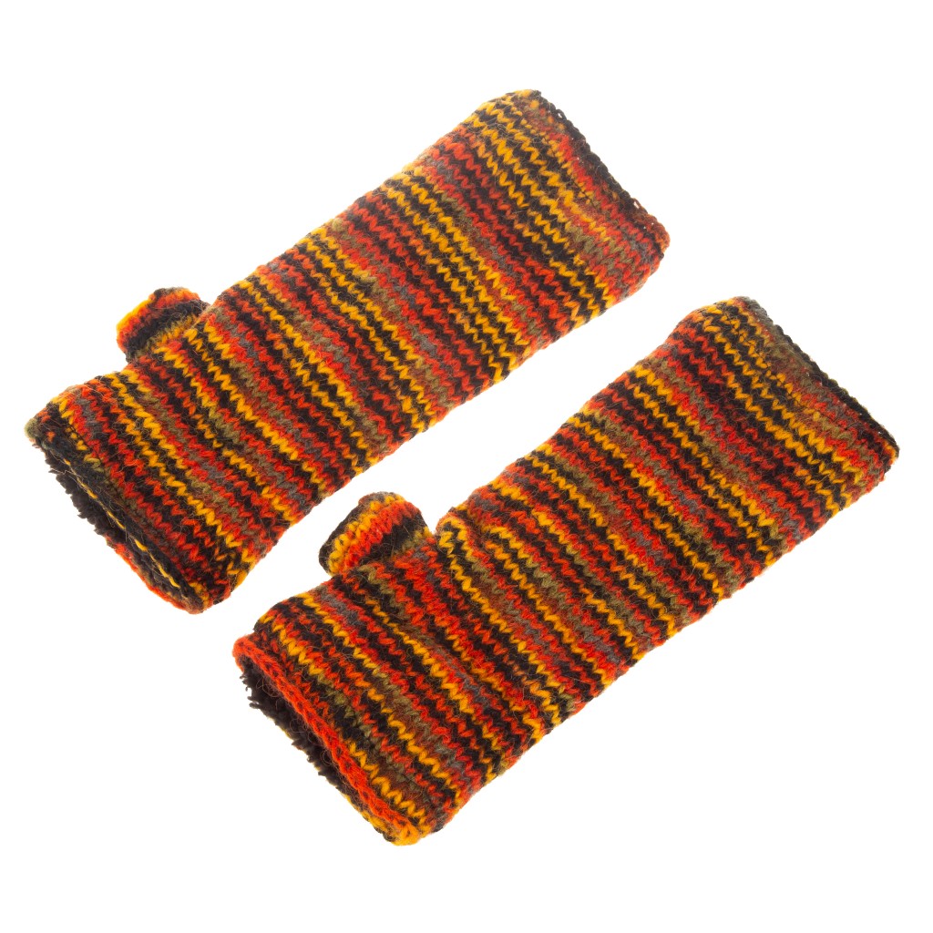 Hand Knitted Fleece Lined Orange Handwarmers