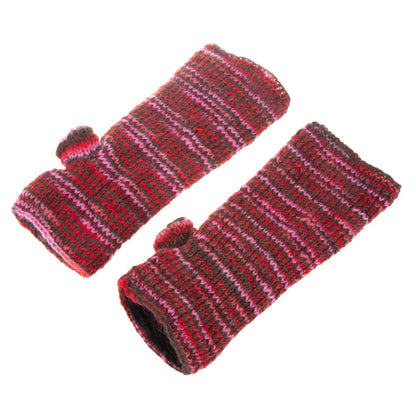 Hand Knitted Fleece Lined Dark Pink Handwarmers