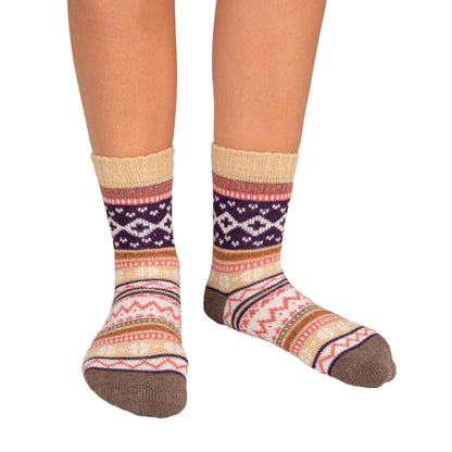Fair Isles Patterned Beige Socks