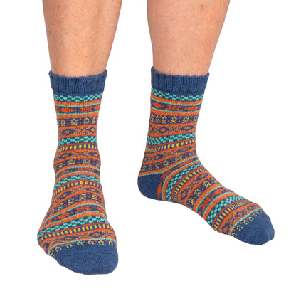 Fair Isles Patterned Blue Socks