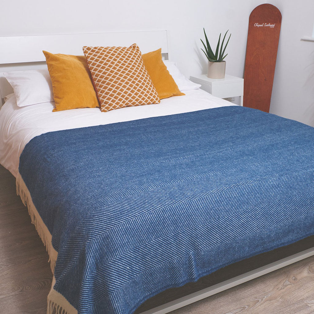 Atlantic Blankets Herringbone Wool Sailor Blue Blanket