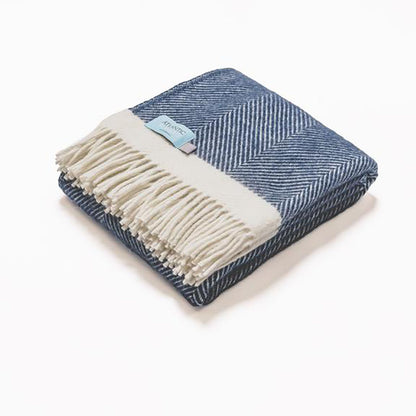 Atlantic Blankets Herringbone Wool Sailor Blue Blanket