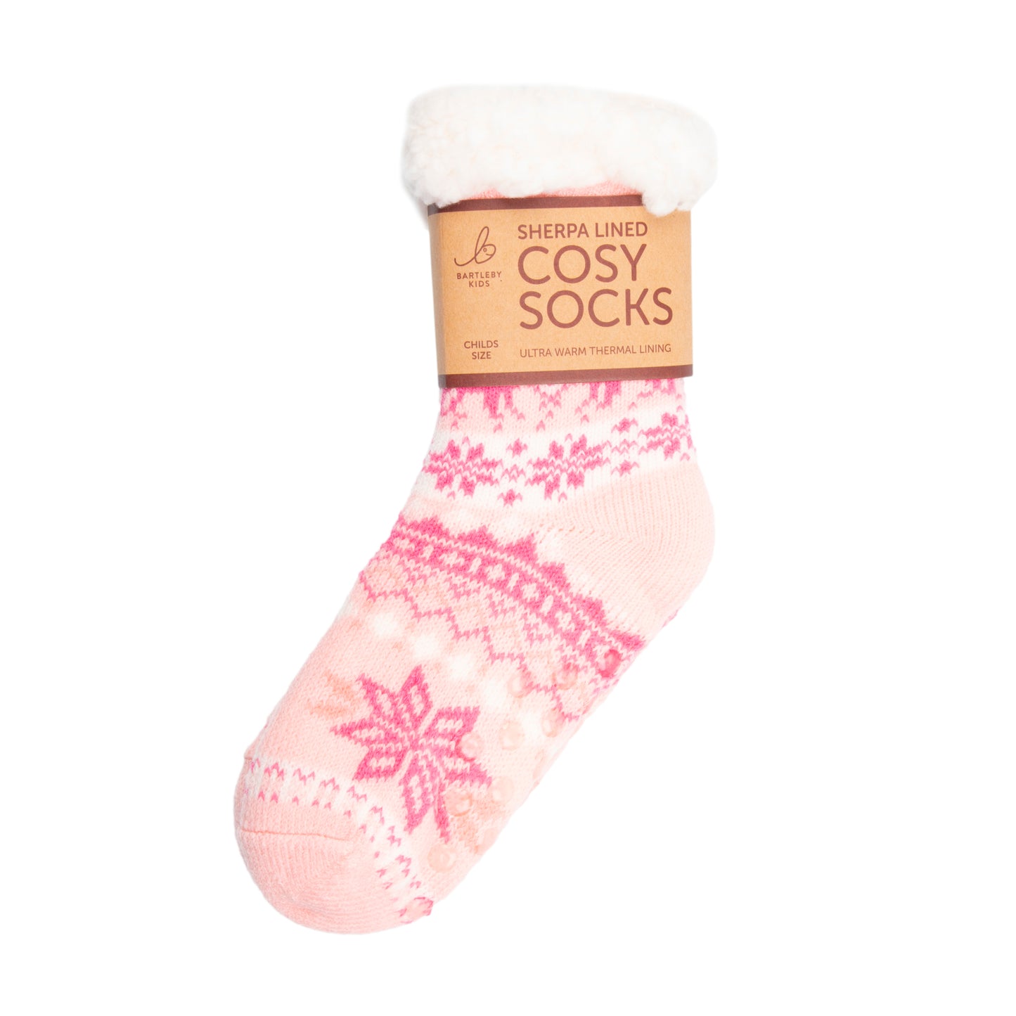 Thermal Sherpa Lined Pink Slipper Socks (Kids)