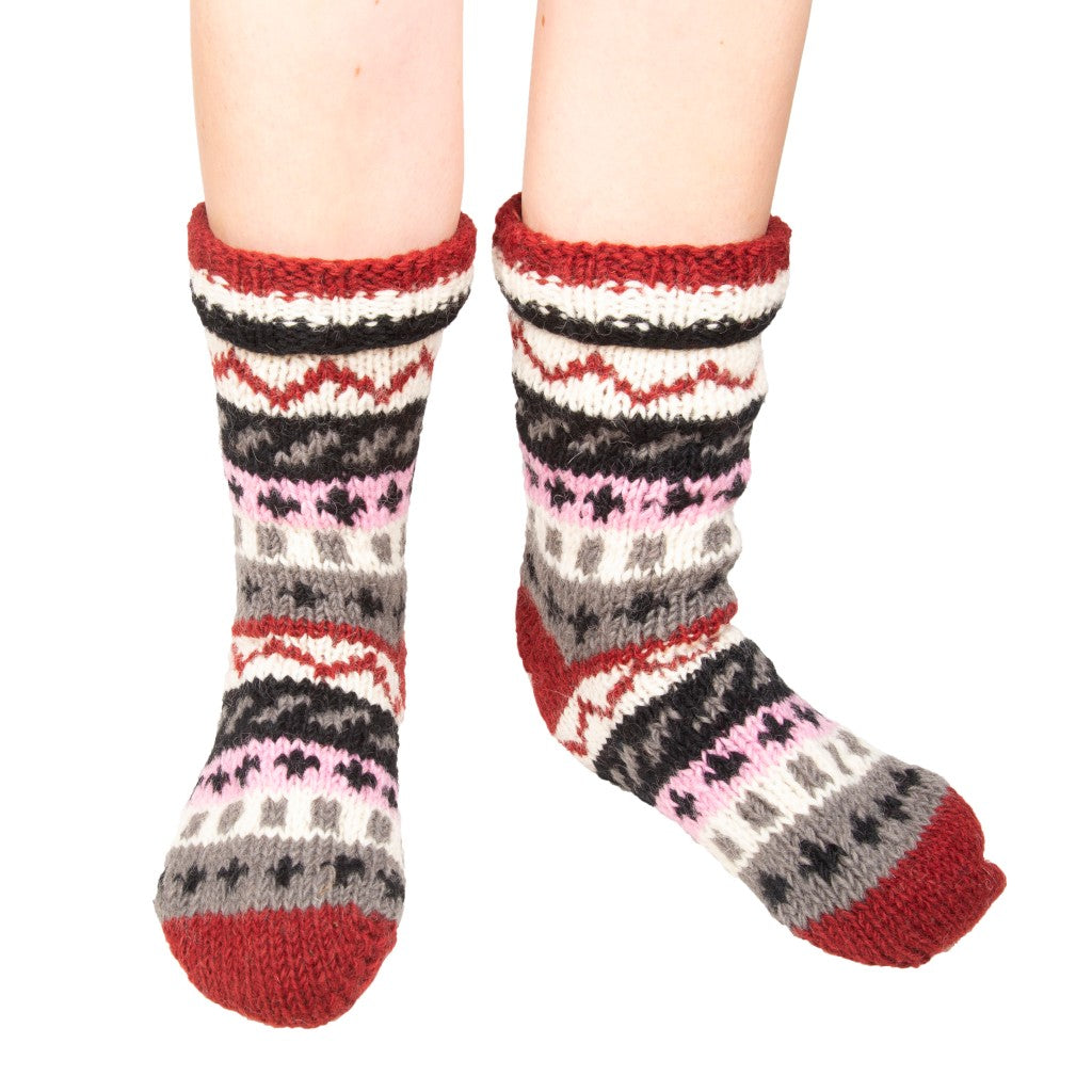 Hand Knitted Long Fleece Lined Brown Toe Socks