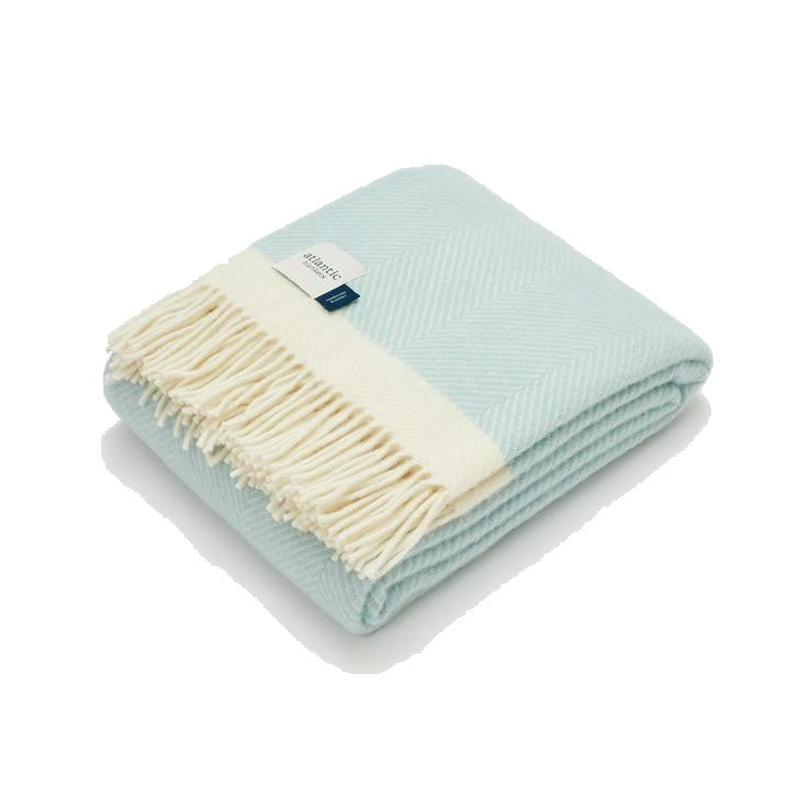 Atlantic Blankets Herringbone Wool Light Duck Egg Blue Blanket