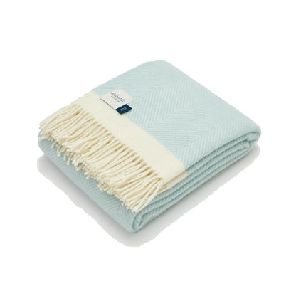Atlantic Blankets Herringbone Wool Light Duck Egg Blue Blanket