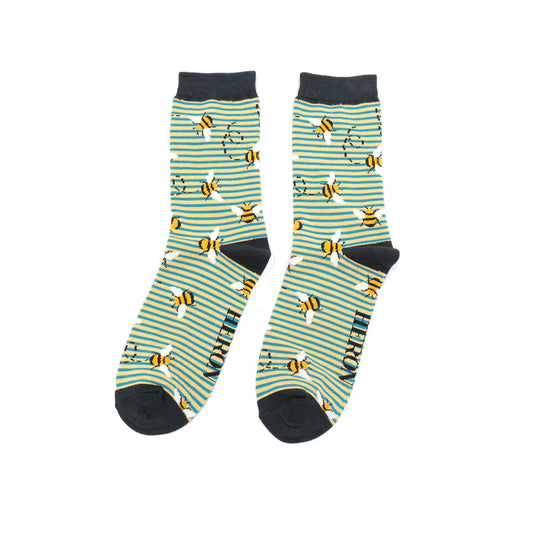 Mr Heron Yellow & Teal Bees Stripes Socks