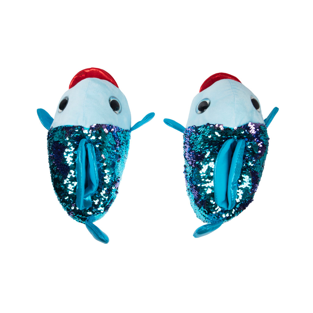 Blue Sequin Fish Slippers