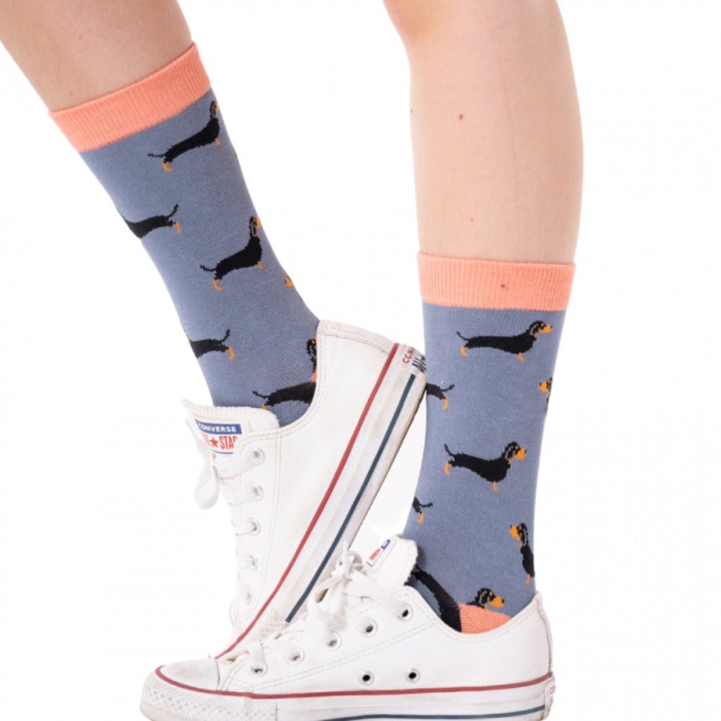 Miss Sparrow Blue Sausage Dogs Socks