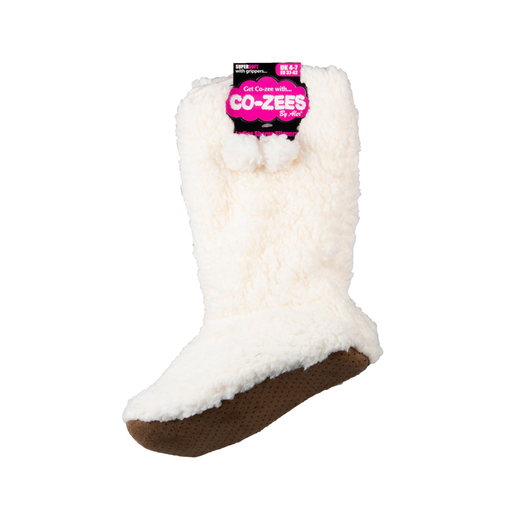 Sherpa Pom Pom Cream Slipper Boots Keep Cosy