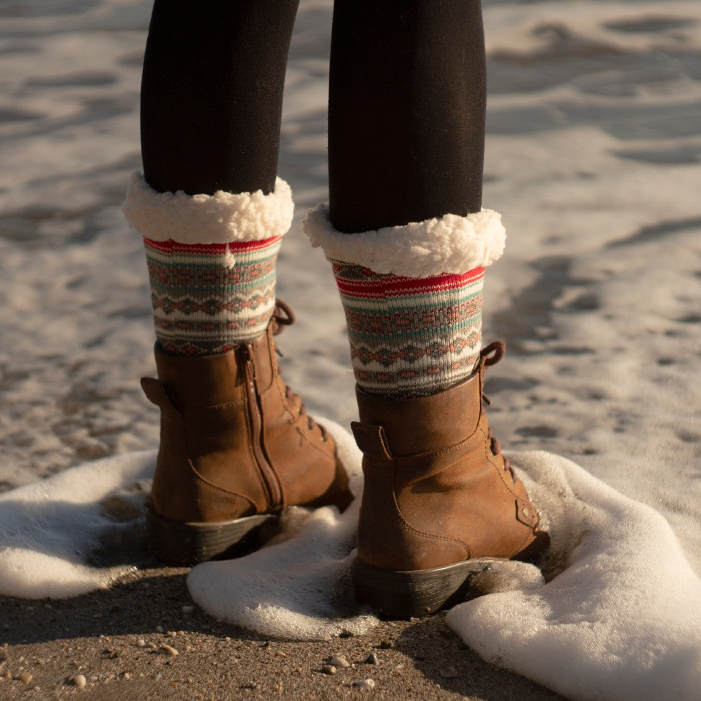 Thermal Sherpa Lined White Slipper Socks