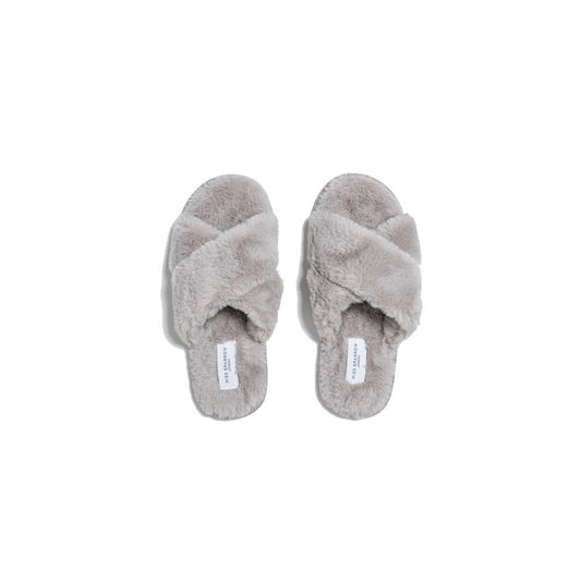 Miss Sparrow Crossover Strap Grey Fluffy  Slippers