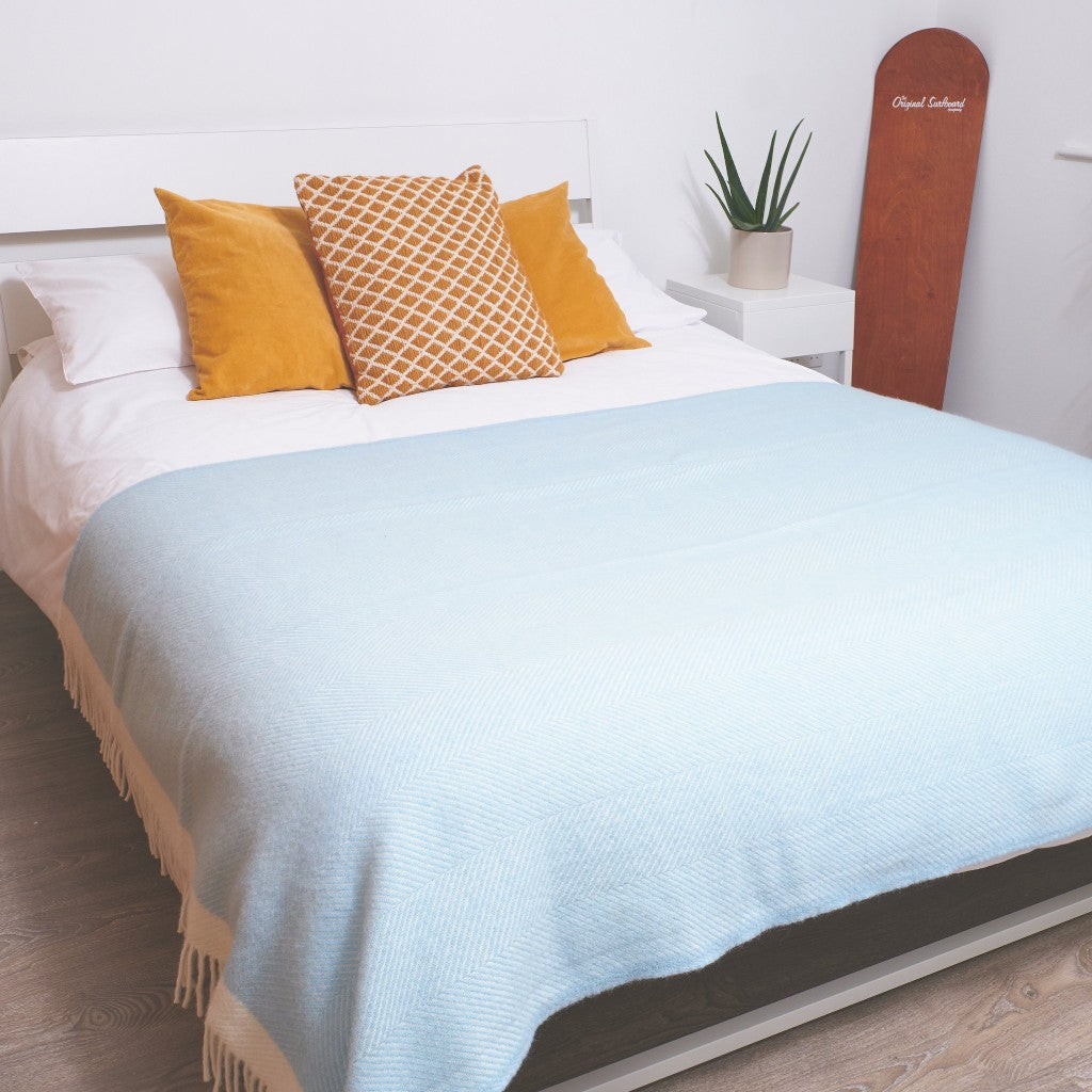 Atlantic Blankets Herringbone Wool Light Duck Egg Blue Blanket