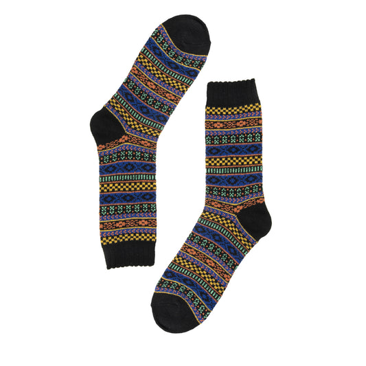 Fair Isles Patterned Black Socks