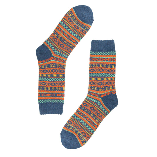 Fair Isles Patterned Blue Socks