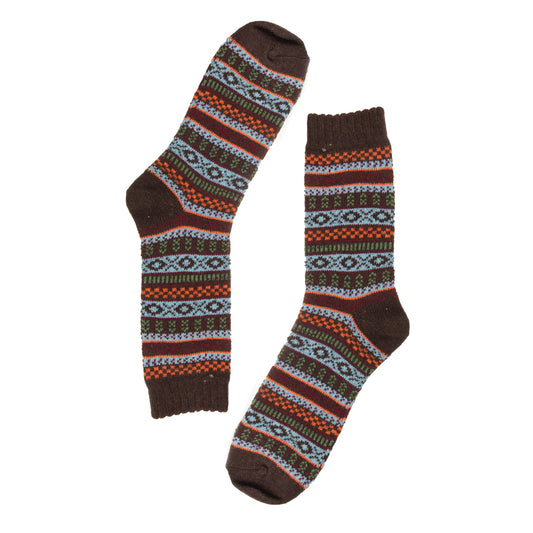 Fair Isles Patterned Brown Socks