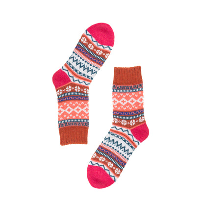 Fair Isle Patterned Burgundy Socks