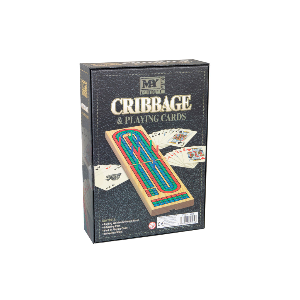 Wood Cribbage Board & Playing Cards