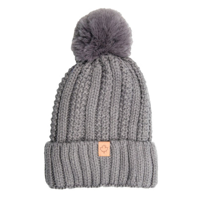 Ribbed Knit Beanie with Detachable Bobble Grey