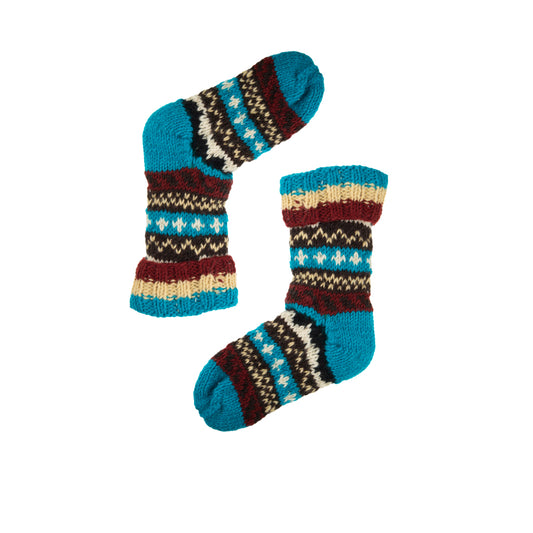 Hand Knitted Long Fleece Lined Blue Toe Socks