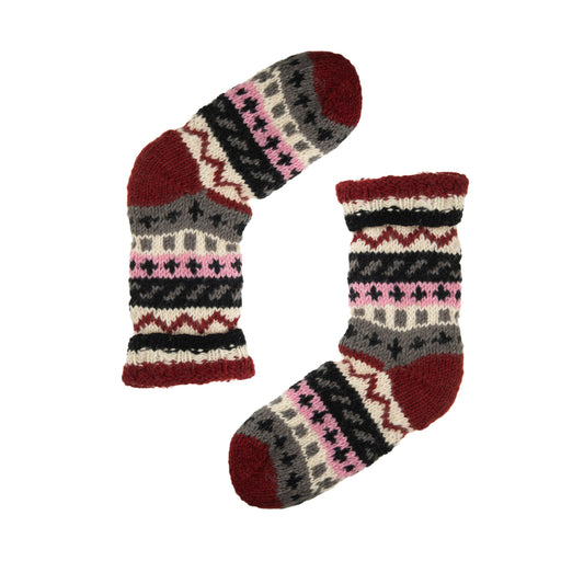 Hand Knitted Long Fleece Lined Brown Toe Socks