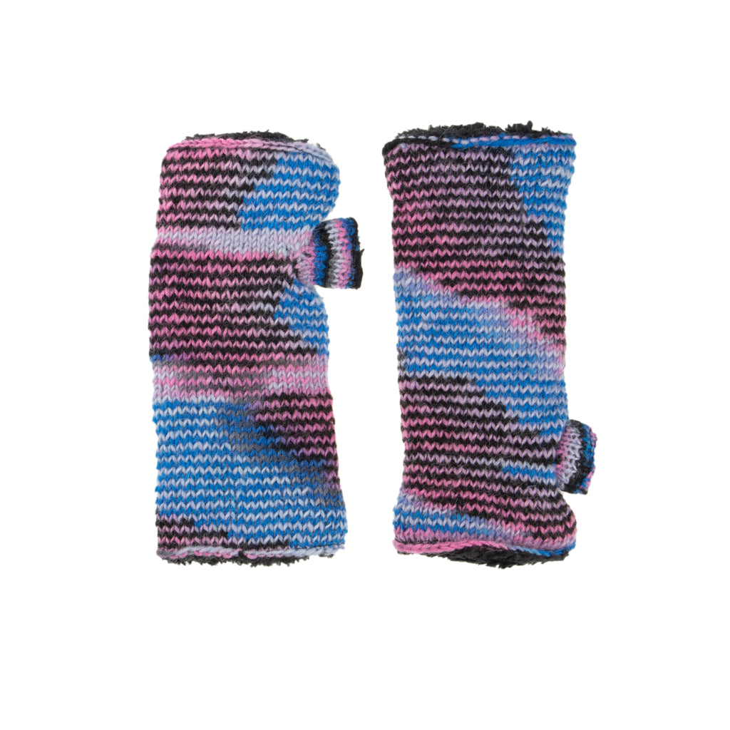 Hand Knitted Fleece Lined Blue Handwarmers
