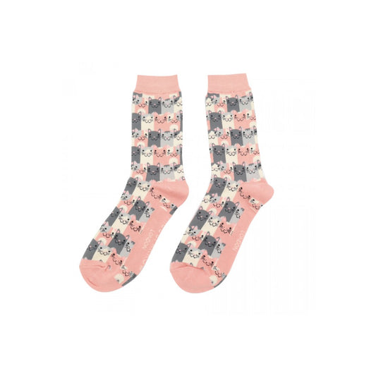 Miss Sparrow Dusky Pink Happy Cat Socks