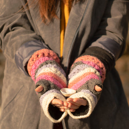 Hand Knitted Ribbed Knit Blue, Purple & Pink Handwarmers