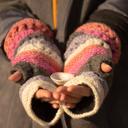 Hand Knitted Ribbed Knit Blue, Purple & Pink Handwarmers