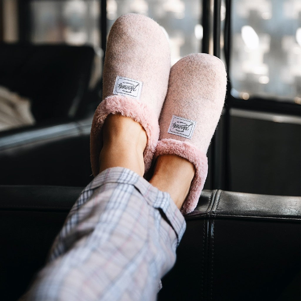 Mercredy Fluffy Trim Pink Slippers