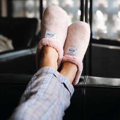 Mercredy Fluffy Trim Pink Slippers
