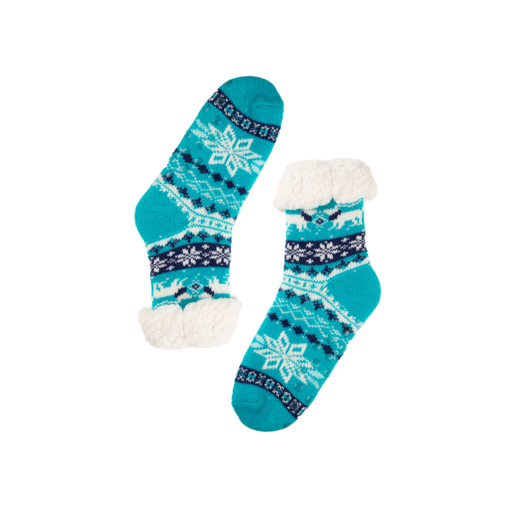 Thermal Sherpa Lined Blue Slipper Socks (Kids)