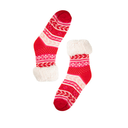 Thermal Sherpa Lined Red Slipper Socks