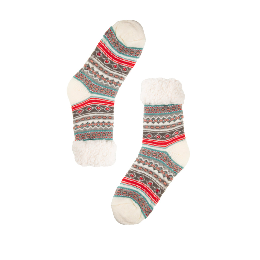 Thermal Sherpa Lined White Slipper Socks
