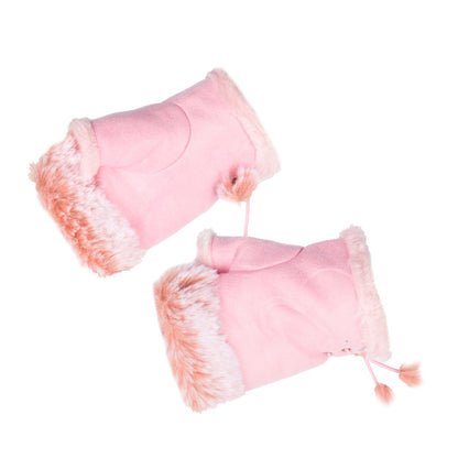 Fluffy Trim Fingerless Pink Gloves