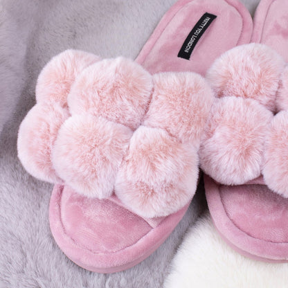 Pretty You London Pink Pom Pom Slippers