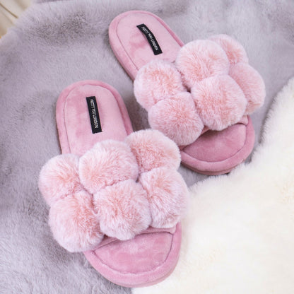 Pretty You London Pink Pom Pom Slippers