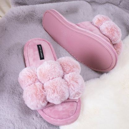 Pretty You London Pink Pom Pom Slippers