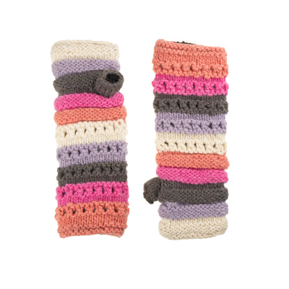 Hand Knitted Ribbed Knit Pink, Orange & Grey Handwarmers