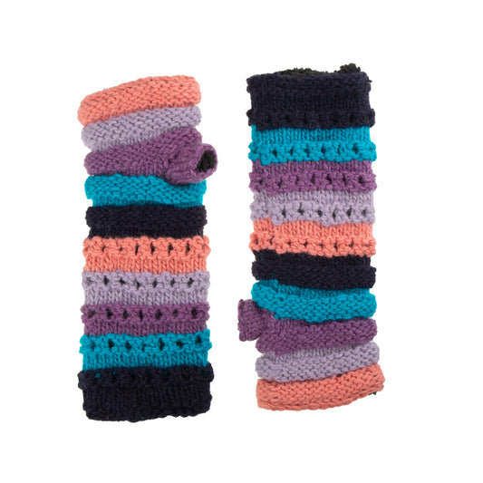 Hand Knitted Ribbed Knit Blue, Purple & Pink Handwarmers