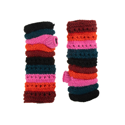 Hand Knitted Ribbed Knit Red & Black Handwarmers