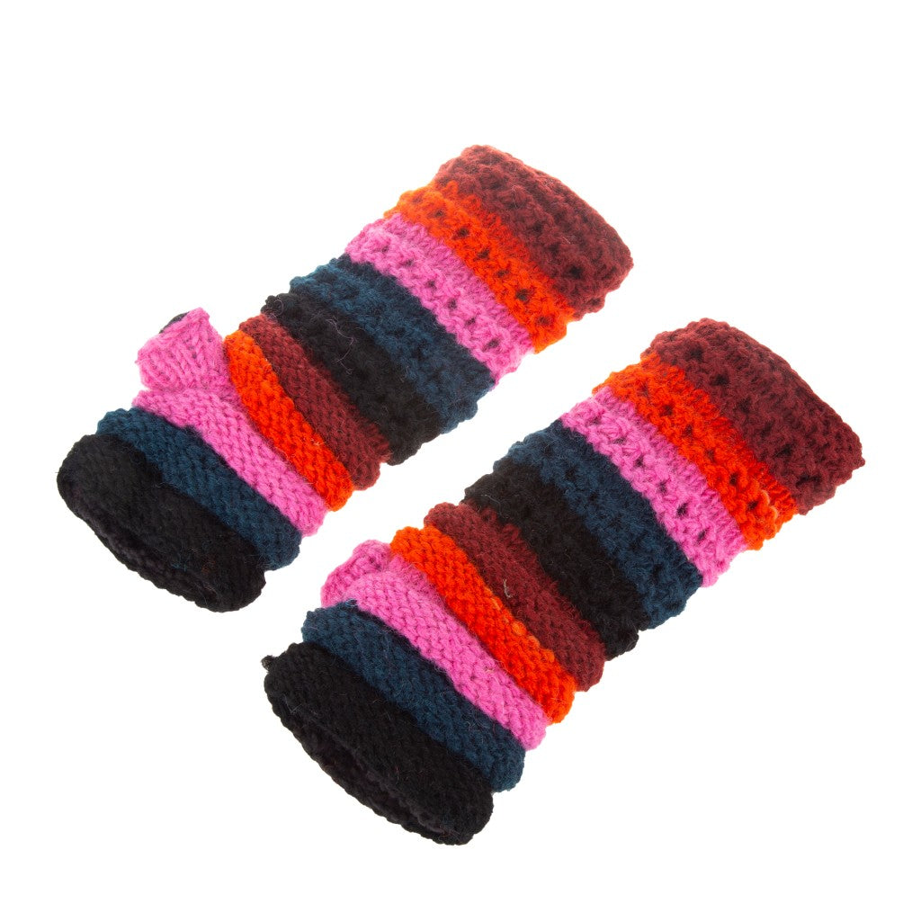 Hand Knitted Ribbed Knit Red & Black Handwarmers
