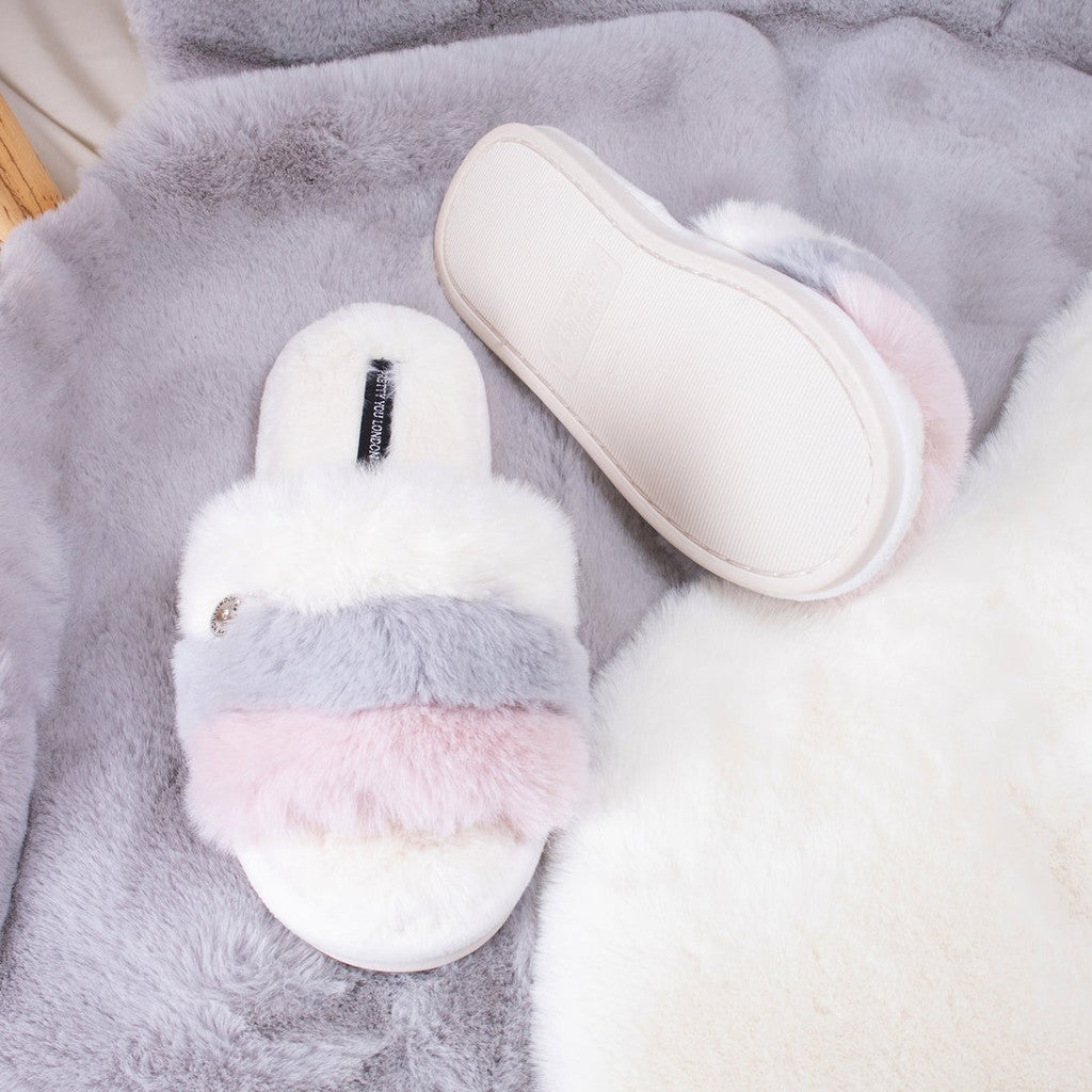 Pretty You London Cream Stripe Slippers