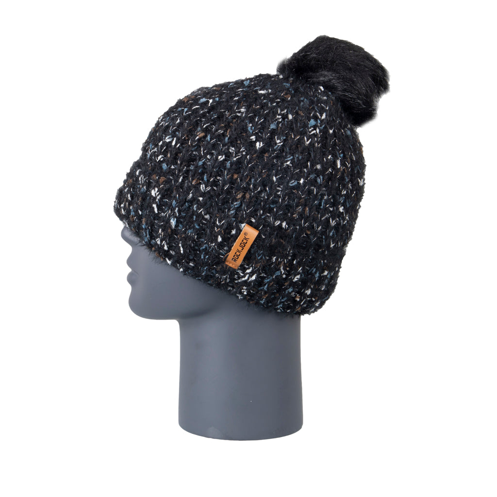 Rib Knit Speckled Black Bobble Hat
